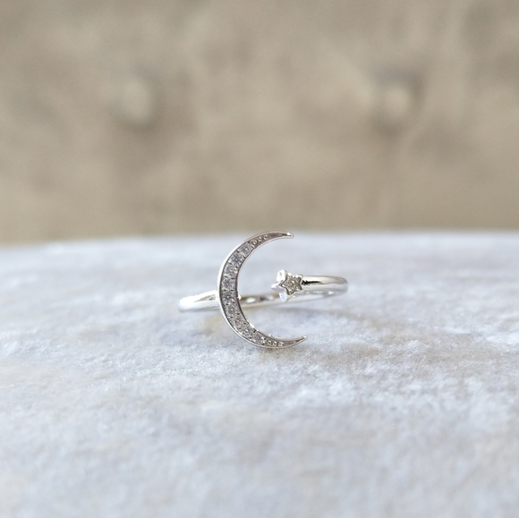 💎NEW💎 925 STERLING SILVER MOON & STARS RI - Picture 7 of 9